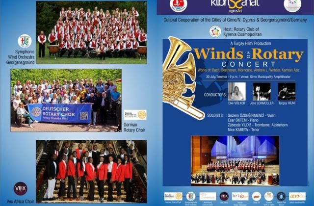 KKTC’de gerçekleşecek büyük konserde, Kıbrıs, Almanya ve dünyanın çeşitli bölgelerinden 150 kişilik müzisyen kadrosu ile Winds of Rotary halkın huzurunda olacak