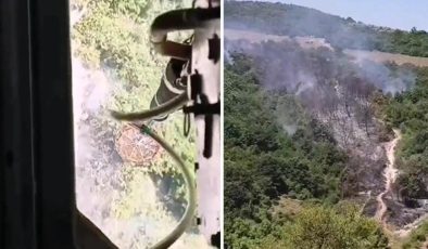 Bursa Mudanya’da makilik yangını… Helikopterden görüntülendi