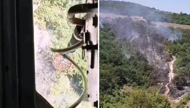 Bursa Mudanya’da makilik yangını… Helikopterden görüntülendi