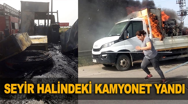 Güvercinlik köyünde seyir halindeki kamyonette yangın çıktı