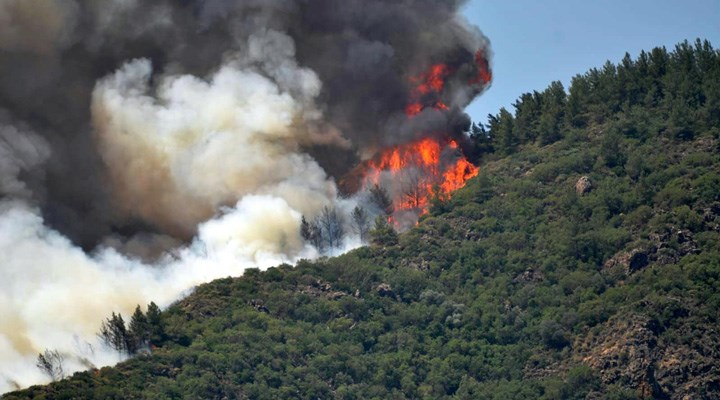 Marmaris’te ormanlık alanda yangın çıktı, karadan ulaşım olmadığı için yol açılmaya çalışılıyor