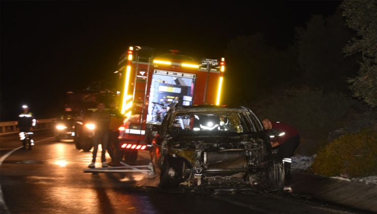 Girne Dağyolu’nda seyir halindeki araç alev aldı