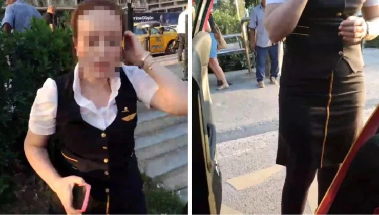 Taksi şoförü ile hostes birbirine girdi! İkili arasındaki kavga anbean kamerada